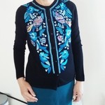 ビーズ&スパンコール刺繍カーディガン(ブルー鳥)