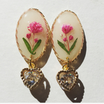 再販 押し花レジンハートチャーム イヤリングorピアス