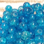 (150個-6mm) クラックルビーズ  染色丸玉【水色】