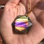  綺丽な 天然石 ピンク  曹灰長石 六芒星 ネックレス
