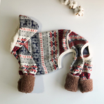 イタグレL ノルディックスノー レッド ボアロンパース 犬服