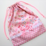 バレリーナと水玉リボンのお着換え袋☆ピンク☆