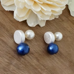 【再販】ウッドパール＆コットンパール（ネイビー）/パールキャッチピアス