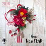 【2018お正月】お正月お飾り✳︎紅×ゴールド　縁起のいい紅椿や松を使用✳︎　水引飾り（赤）しめ縄飾り　お正月