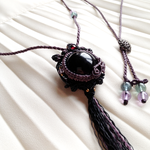 morion quartz sphere × garnet / raffine 　＃マクラメジュエリー