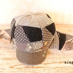 モノクロの耳当て付キャスケット☆羽根（蜜柑飴様オーダー用）