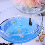 aasumii様リクエストオーダー品★丸グラス★星空にゃんこちゃん（お座りver）オーシャンブルー