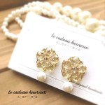 再販！【 人気 】パール揺れるお花ビジューピアス & イヤリング