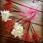 本物花♥キラキラレッドかすみ草&紫陽花＋チュールの髪飾り