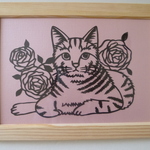 猫ちゃんとバラの切り絵（A5判）