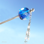 雪の結晶とんぼ玉のかんざし★ブルーバイオレット(1183）