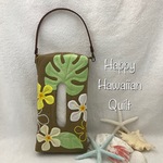 再2販☻秋色壁掛けＢＯＸティッシュカバー☆モンステラプルメリア☆ハワイアンキルト