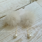 ファーとコットンパールのピアス/イヤリング(前ファー)