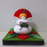 ちりめん  お正月  鏡もち(角、緑台付き)