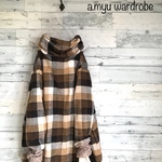a.myu 新作 オフタートルブラウンベースのチェックcotton×ニット ラウンドプルオーバー