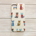 【Xperia/GALAXY/iPhone】おめかし猫ちゃん柄 生成り スマホケース