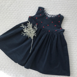林檎の刺繍 ギャザーワンピース 90cm フレンチコーデュロイ