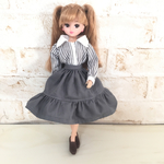 ストライプのシャツとティアードスカートのセット（リカちゃん、ブライスサイズ）