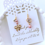 《1点限り》お花とリボンのアシンメトリーピアス/イヤリング
