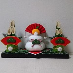 ちりめん  お正月  鏡もち&門松(巻き毛紋様台付き)