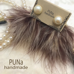 2color♡MIXマラボーファー×パールカボション ピアス／イヤリング