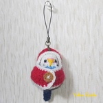 編みぐるみ　ポンチョインコ<こまち>(白青♀)x赤　ストラップ