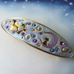 月ねこちゃんと、キラキラと輝く星たち ＊ 北斗七星 ＊ の バレッタ (クレイアクセサリー)