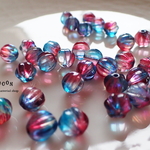 8mm blue*deep pink メロン チェコビーズ 30個