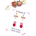 再販♡3連ハート♡リボンピアス/イヤリング