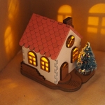 クリスマスLEDキャンドルハウス　オレンジ屋根　薄クリーム壁