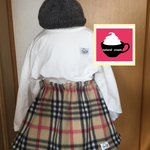 S、M、L ベージュ系チェックリボン付きスカート