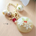 【ご縁出品・少し訳あり】六花羊羹と雪うさぎのクリスマスバッグチャーム