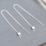 Micro tiny 四角 チェーン ピアス シルバー925