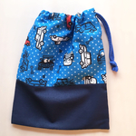 巾着小  給食袋  コップ入れ  小物入れ   くるまの点検＊ブルー