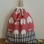[last sale] お着替え袋 (巾着) ☆ しろくま×格子柄