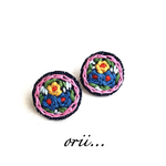 デニムサークル花柄刺繍ピアス