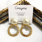 #19 pearl×vintage clear 大ぶり ドイツ製チャーム ピアス 