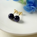 *P204*天然石ブルーゴールドストーンAAA（6ｍｍ）☆一粒ピアス