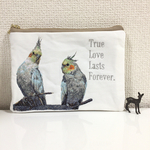 オカメインコのフォト刺繍＊フラットポーチ