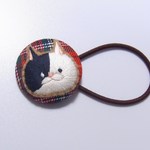 チェック【赤】☆チビネコヘアゴム　＊刺繍＊猫