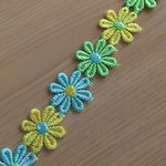 2m×幅2.6cm マーガレット 花 ケミカルレース 黄緑・水色・黄mix