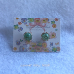 かすみ草と透かしハート皿のピアス♡ライト グリーン