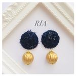 ♢tweed navy goldピアス/イヤリング♢　大ぶり/ツイード/ネイビー/ゴールド