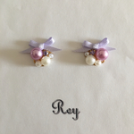 フジ色リボンとパールのイヤリング/ピアス☆