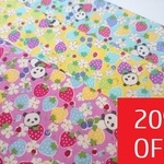 【20％OFF SALE】【3色セット】各55cm×50cm｜カットクロス｜パンダと苺とお花柄プリント｜かわいい｜プリント｜コットン