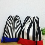 2枚セット ストライプの給食袋  巾着 青&赤