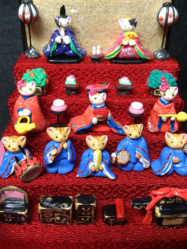 豆にゃんこ雛壇 【五段飾り】雛人形 粘土 ひな祭りネコ猫ねこ