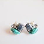 パール×ビジューピアス イヤリング《Green＆Gray》