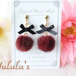 再販２♪送料無料♪ファー×リボン♪ダークレッド