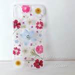 【S様ご予約】ブルー×ピンク押し花iPhoneケース/iPhoneX